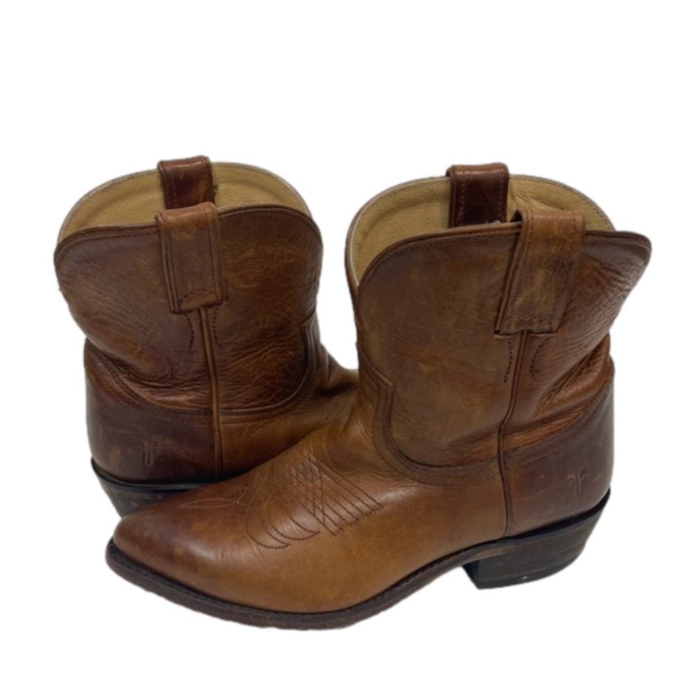 Frye Billy Short Cognac Distressed Leather Cowboy Western Festival Boots Size 8